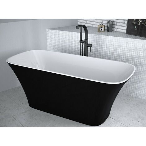 Baignoire îlot noir brillant avec bonde blanc ASSOS 160x70