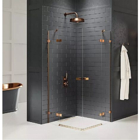 Cabine de douche 80x90cm 2 portes pivotantes,TAHITI COPPER BRUSHED, cuivre brossé,acces d'angle (1/5)