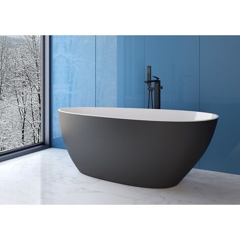 Baignoire îlot noir mat avec bonde blanc GOYA 160x70