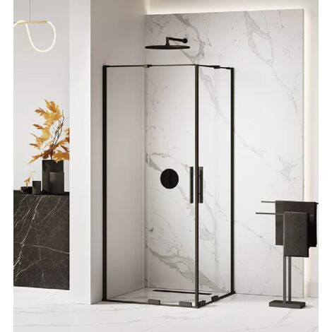 Cabine de douche noire 110x120 cm,coulissante CANARIES NOIR, acces d'angle (1/5)