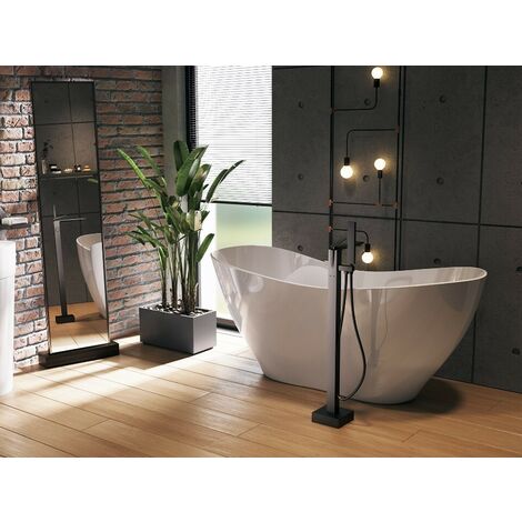 Baignoire îlot blanc brillant avec bonde dorée VIYA 160x70