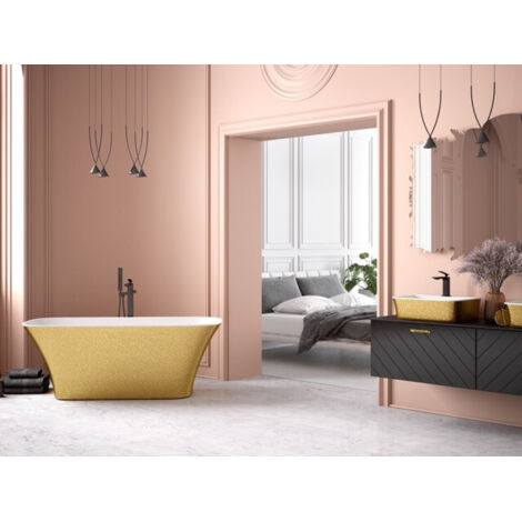 Baignoire îlot doré Glam avec bonde dorée ASSOS S-LINE 160x70