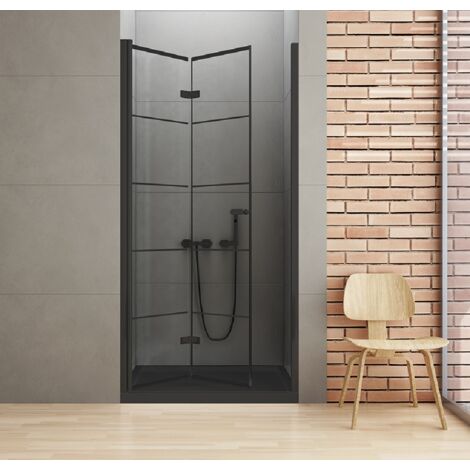 Porte de douche noire pliante gauche serigraphiée 90 cm RHODES BLACK (1/5)