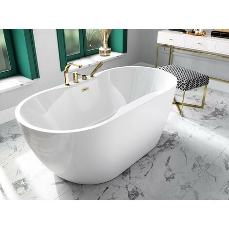 Baignoire lot blanc brillant avec bonde dor e NAVIA 160x80