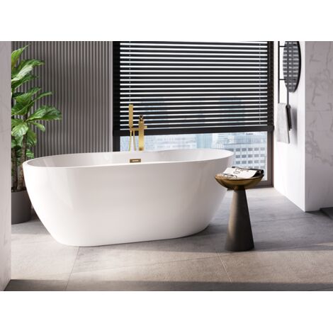 Baignoire îlot blanc brillant avec bonde chrome NAVIA 150x80 (1/5)