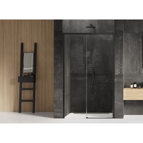 Porte de douche noire 130 cm, coulissante gauche, 2 volets TENERIFE BLACK (1/5)
