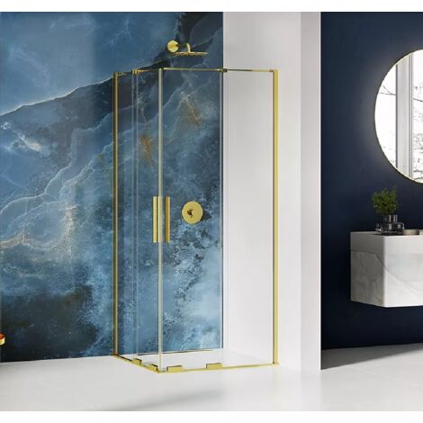 Cabine de douche doré 80x120 cm,coulissante HAWAII GOLD,  acces d'angle (1/5)
