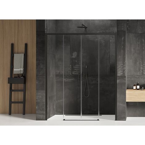 Porte de douche noire 190 cm, coulissante, 4 volets TENERIFE BLACK (1/5)