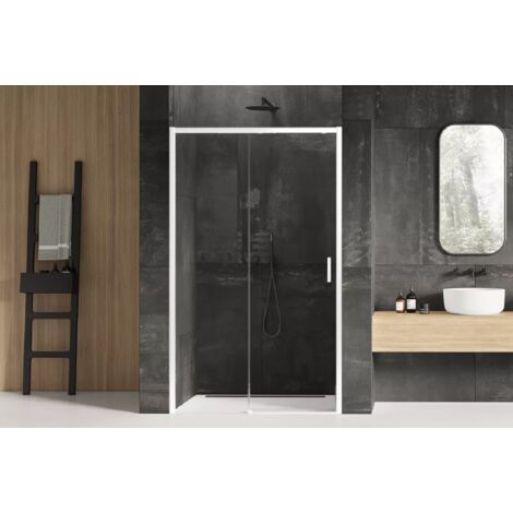 Porte de douche 160 cm coulissante blanche droite 2 volets MARTINIQUE WHITE (1/5)