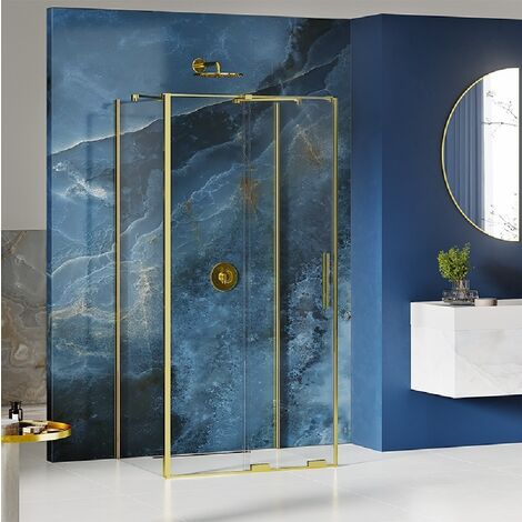 Cabine de douche  120x90 coulissante dorée HAWAII GOLD, accès de face (1/5)