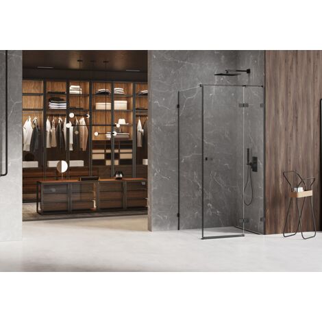 Cabine de douche noire 80x70cm,pivotante droite BORA BORA BLACK, acces de face (1/5)