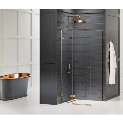 Cabine de douche cuivre brossé 90x80cm,pivotante gauche TAHITI COPPER BRUSHED, acces de face (1/5)