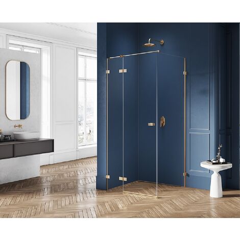 Cabine de douche doré brossé 80x70 cm,pivotante gauche BALI GOLD BRUSHED, acces de face (1/5)