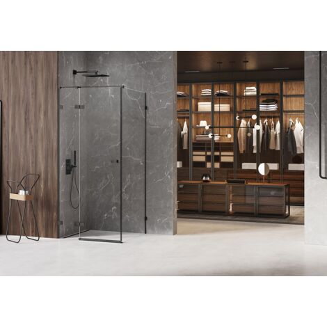 Cabine de douche noire 90x80cm,pivotante gauche BORA BORA BLACK, acces de face (1/5)