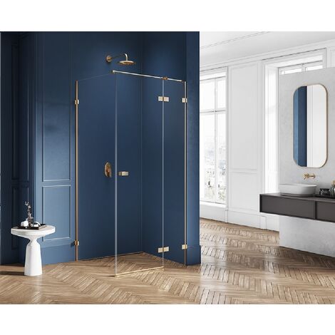 Cabine de douche doré brossé 120x70 cm,pivotante droite BALI GOLD BRUSHED, acces de face (1/5)