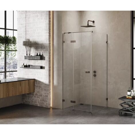 Cabine de douche inox brossé 110x70cm,pivotante gauche CARAIBES GUNMETAL BRUSHED, acces de face (1/5)