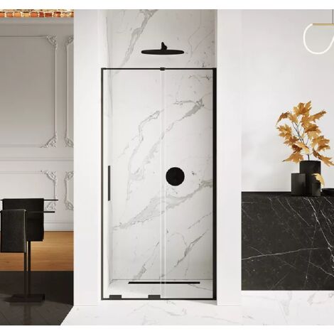 Porte de douche coulissante noire 2 volets CANARIES BLACK,Largeur: 140 cm, verre 8 mm (1/5)