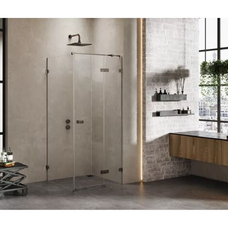 Cabine de douche inox brossé 80x120cm,pivotante droite CARAIBES GUNMETAL BRUSHED, acces de face (1/5)
