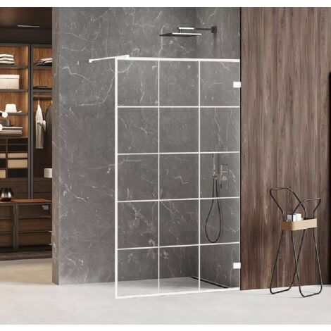 Paroi de douche à l'italienne blanche sérigraphiée 100 cm SANTORINI WHITE (1/4)