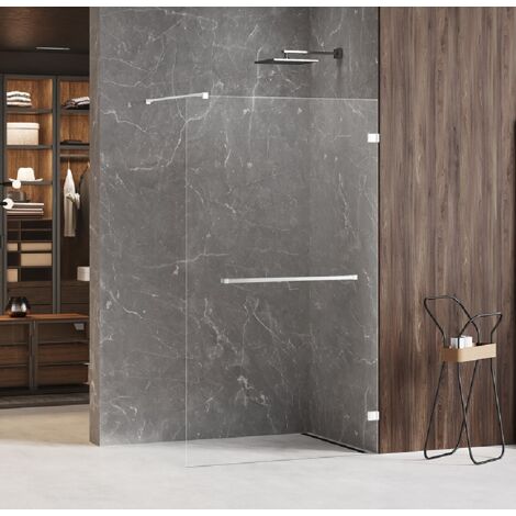 Paroi de douche à l'italienne blanche avec porte serviette 90 cm SANTORINI WHITE (1/5)
