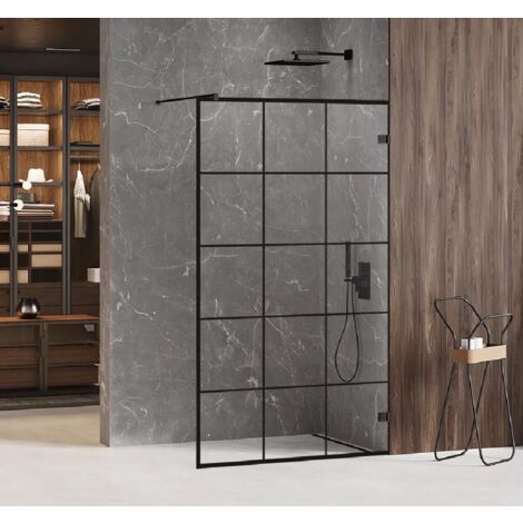 Paroi de douche à l'italienne noire sérigraphiée 80 cm BORA BORA BLACK (1/4)