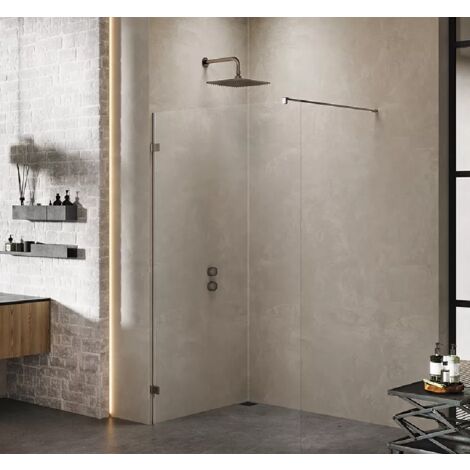 Paroi de douche à l'italienne 110 cm inox brossé CARAIBES GUNMETAL BRUSHED (1/4)