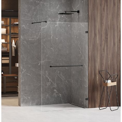 Paroi de douche à l'italienne noire avec porte serviette 60 cm BORA BORA BLACK (1/5)