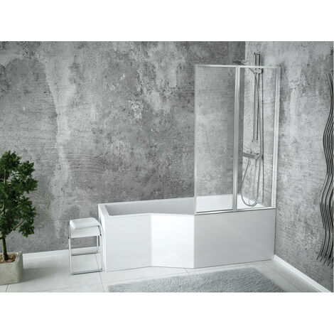 Baignoire bain douche  gauche avec pare baignoire 2 volets + tablier de baignoire blanc INTEGRA 150x75