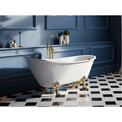 Azura Home Design – Baignoire îlot acrylique blanche 160x68 cm – Sur pieds pattes de lion dorées – Finition brillante – Garantie 10 ans