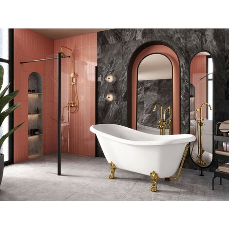 Baignoire îlot blanc sur pieds pattes de lion dorées OTYLIA 170x77