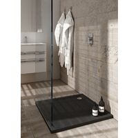 Receveur de douche en acrylique noir - structure en pierre - carré - ZAHER - 80 x 80