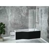 Baignoire bain douche avec pare baignoire et 2 volets - droite - avec tablier de baignoire noir - 150 x 75 Cm - INTEGRA
