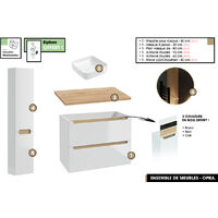 Ensemble complet de salle de bain - Meuble - Plan - Armoires - Miroir - Vasque à poser avec Siphon OFFERT OPRA 80 x 60 x 45 cm
