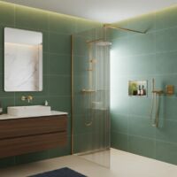 Paroi de douche italienne flûtée - 100 x 195 cm - Or brossé - LINEA