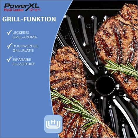 PowerXL Multicooker - 12-in-1 Kocher mit Air Fryer Funktion - Indoor Grill  - zum Braten, Kochen, Frittieren