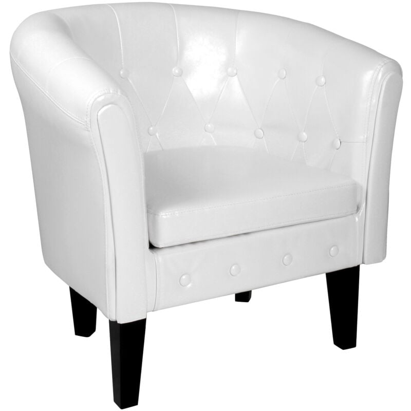 MIADOMODO® Poltrona Chesterfield - Imbottita, in Similpelle e Legno, Trapuntata, Bianco - Sedia, Poltrona da Salotto, Soggiorno, Camera da Letto, Club