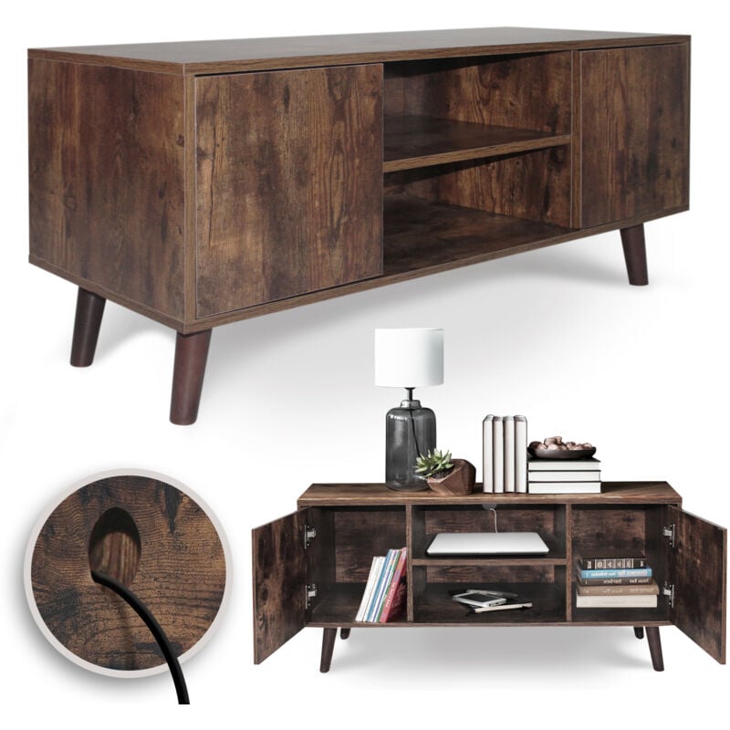 MIADOMODO® Mobile TV Industriale - 2 Scomparti e 2 Ripiani, 110 x 40 x 50 cm, MDF, Design Vintage, Retro - Consolle Porta TV, Tavolino, Credenza, Salotto, Soggiorno, Sala di Intrattenimento