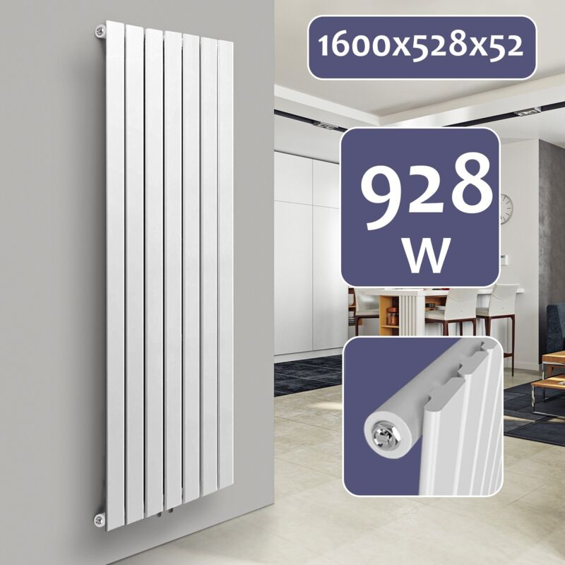 Termosifone Verticale Parete 1600x465mm Bianco - Radiatore Bagno 744W Con Connessioni G 1/2 - Foto 8