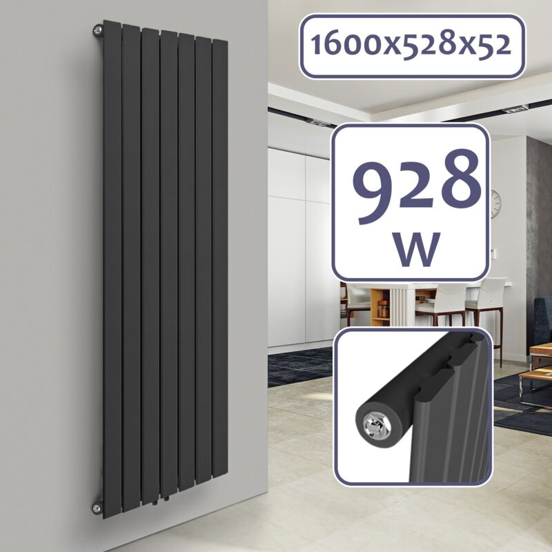 Termosifone Da Parete Design Nero – Pannello Singolo 60x120cm, Riscaldamento Ad Acqua Calda, 857W