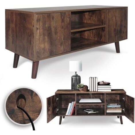 MIADOMODO® Mobile TV Industriale - 2 Scomparti e 2 Ripiani, 110 x 40 x 50 cm, MDF, Design Vintage, Retro - Consolle Porta TV, Tavolino, Credenza, Salotto, Soggiorno, Sala di Intrattenimento