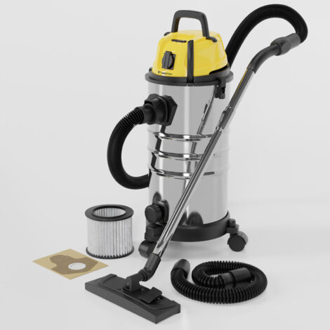 TIMBERTECH® Aspirapolvere Industriale - Acciaio Inox 30 l, 2300 W, Funzione Soffiante, 3 Filtri, HEPA, Giallo - Aspirapolvere a Secco e Umido, Aspiratore Solidi e Liquidi, Bidone Aspiratutto
