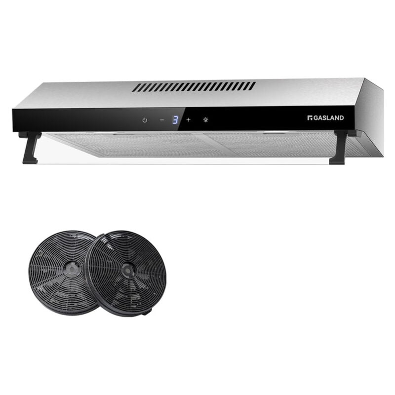 GASLAND Hotte aspirante de 60 cm à double moteur 333 m³/h, Hotte décorative encastrée à Evacuation & recyclage, Touch Control, 2 filtre à charbon - UC60SS - Argent