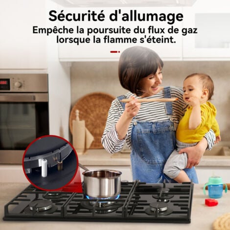 GASLAND Plaque de Cuisson à Gaz Naturel/Butane/Propane encastrée, Verre trempé - GH2805BG1FC - 5 Foyers - 10400W