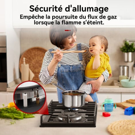 GASLAND Plaque de Cuisson à Gaz Naturel/Butane/Propane encastrée, Verre trempé - GH2302BG1FC - 2 Foyers - 5200W