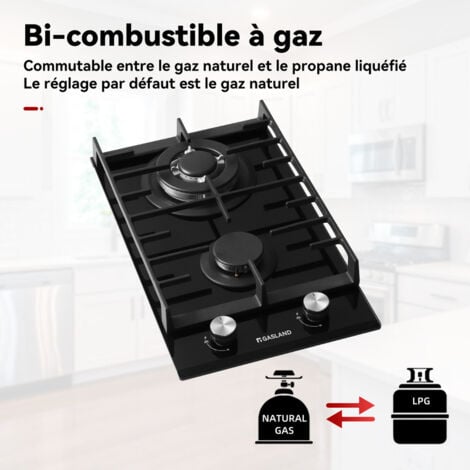 GASLAND Plaque de Cuisson à Gaz Naturel/Butane/Propane encastrée, Verre trempé - GH2302BG1FC - 2 Foyers - 5200W