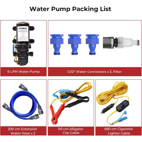 CAMPLUX PP-3206 Pompe à Eau 6 L/Min, DC12V, 4,5 Bar, Haute Pression pour Caravane, Bateau, Système d’Eau Chaude au Gaz
