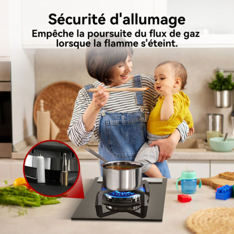 Plaque De Cuisson à Gaz 5 Foyers Gasland PRO 87 Cm – Verre, 10 400 W, Boutons Rétroéclairés, Compatible Gaz Naturel Et GPL