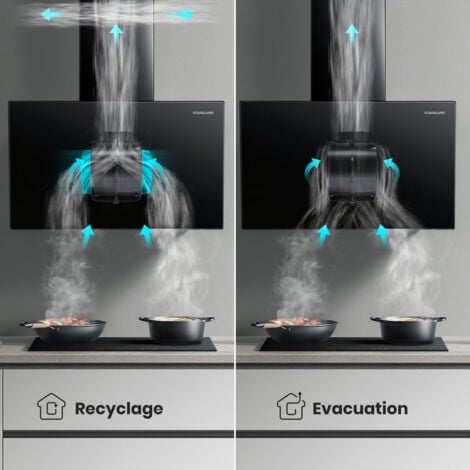 GASLAND AR60BS Hotte aspirante sans tête 60cm, Hottes aspirantes silencieuses, évacuation d'air EEK A++, 577 m³/h, Verre noir 9 niveaux Touch Control montage mural hotte avec filtre [Classe énerg
