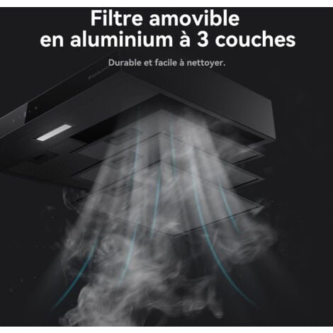 GASLAND Hotte aspirante de 60 cm à Evacuation & recyclage, Hotte casquette silencieuse, 3 niveaux, 1 filtre à charbon - SR60BS - 202 m³/h - Noir