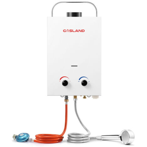 GASLAND BS158-DE 6L 50mbar Tankless Chauffe-eau instantané à gaz, Chauffe-eau à gaz portable avec poignée pliante, Chauffe-eau instantané GPL pour douche de camping/excursion en camping-car/cheval de